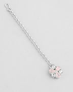 VOJ Silver Plated AD With Nude Green And Light Pink Flower Jewellery Set With Mangtikka
