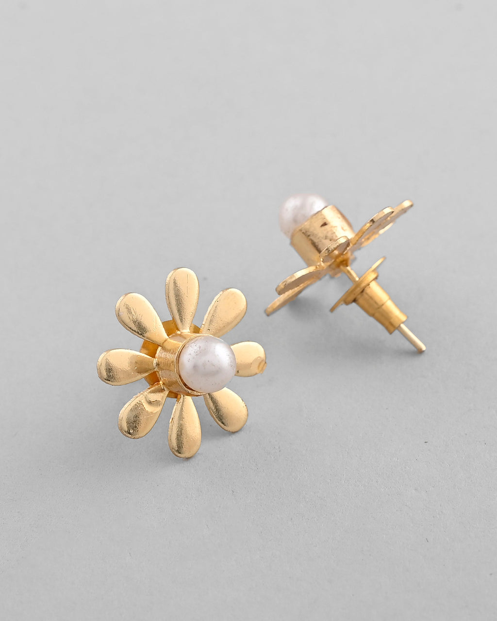 VOJ Gold-Polished Flower Shaped Pearl Stud Earrings - Distacart