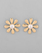 VOJ Gold-Polished Flower Shaped Pearl Stud Earrings - Distacart