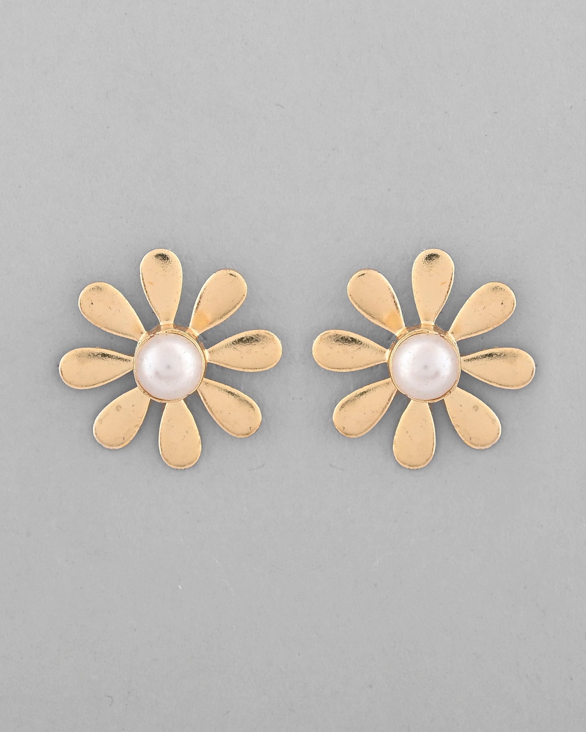 VOJ Gold-Polished Flower Shaped Pearl Stud Earrings - Distacart
