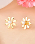 VOJ Gold-Polished Flower Shaped Pearl Stud Earrings - Distacart