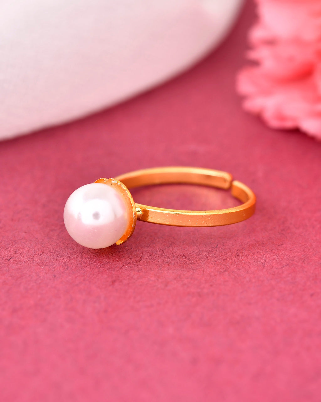 VOJ Gold-Polished One Pearl Ring