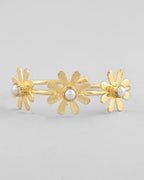 VOJ Gold-Polished with 3 Flower and Pearl Kada Bracelet - Distacart