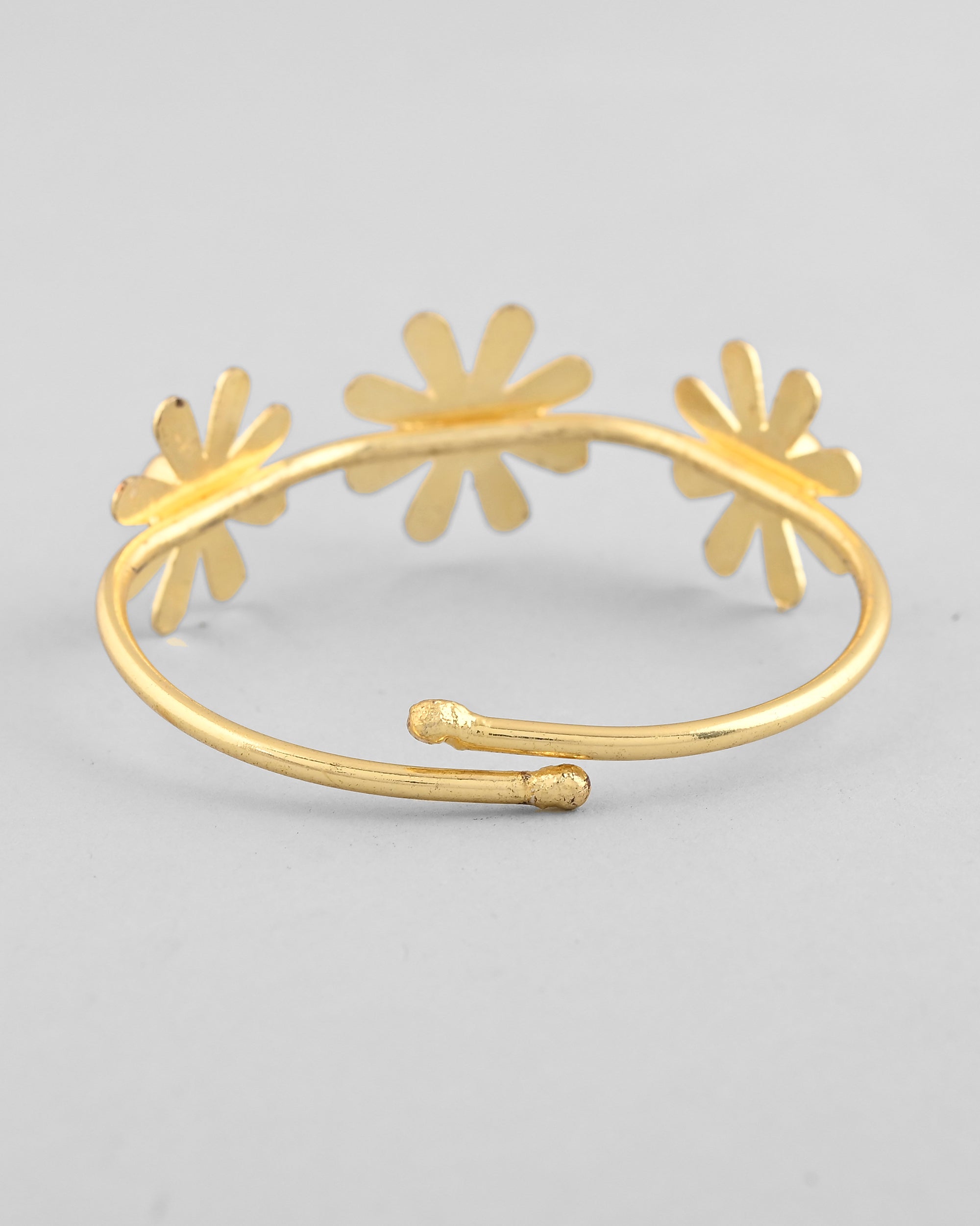 VOJ Gold-Polished with 3 Flower and Pearl Kada Bracelet - Distacart