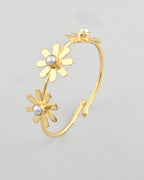 VOJ Gold-Polished with 3 Flower and Pearl Kada Bracelet - Distacart