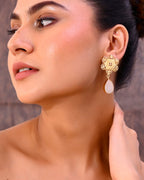 VOJ Gold-Polished Flower Shaped Stone Studded Drop Earrings - Distacart