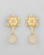 VOJ Gold-Polished Flower Shaped Stone Studded Drop Earrings - Distacart