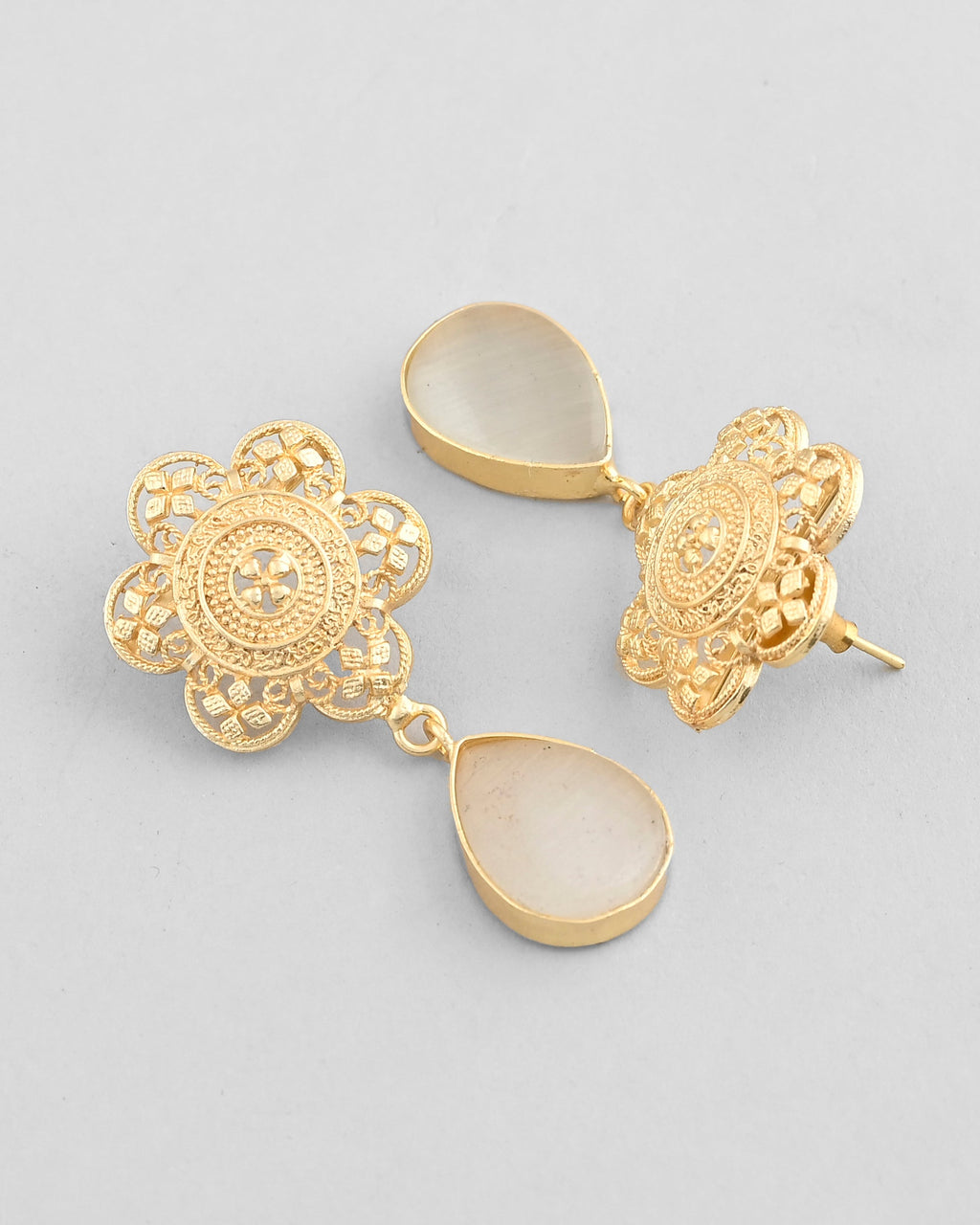 VOJ Gold-Polished Flower Shaped Stone Studded Drop Earrings - Distacart