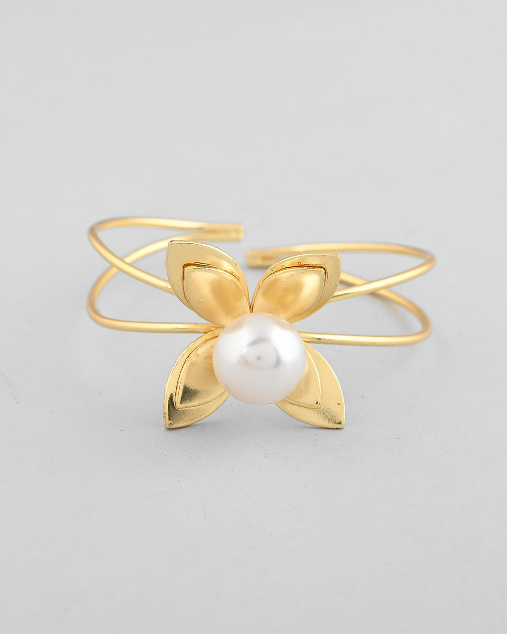 VOJ Gold-Polished Flower Shaped With Pearl In Center Kada Bracelet - Distacart
