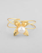 VOJ Gold-Polished Flower Shaped With Pearl In Center Kada Bracelet - Distacart