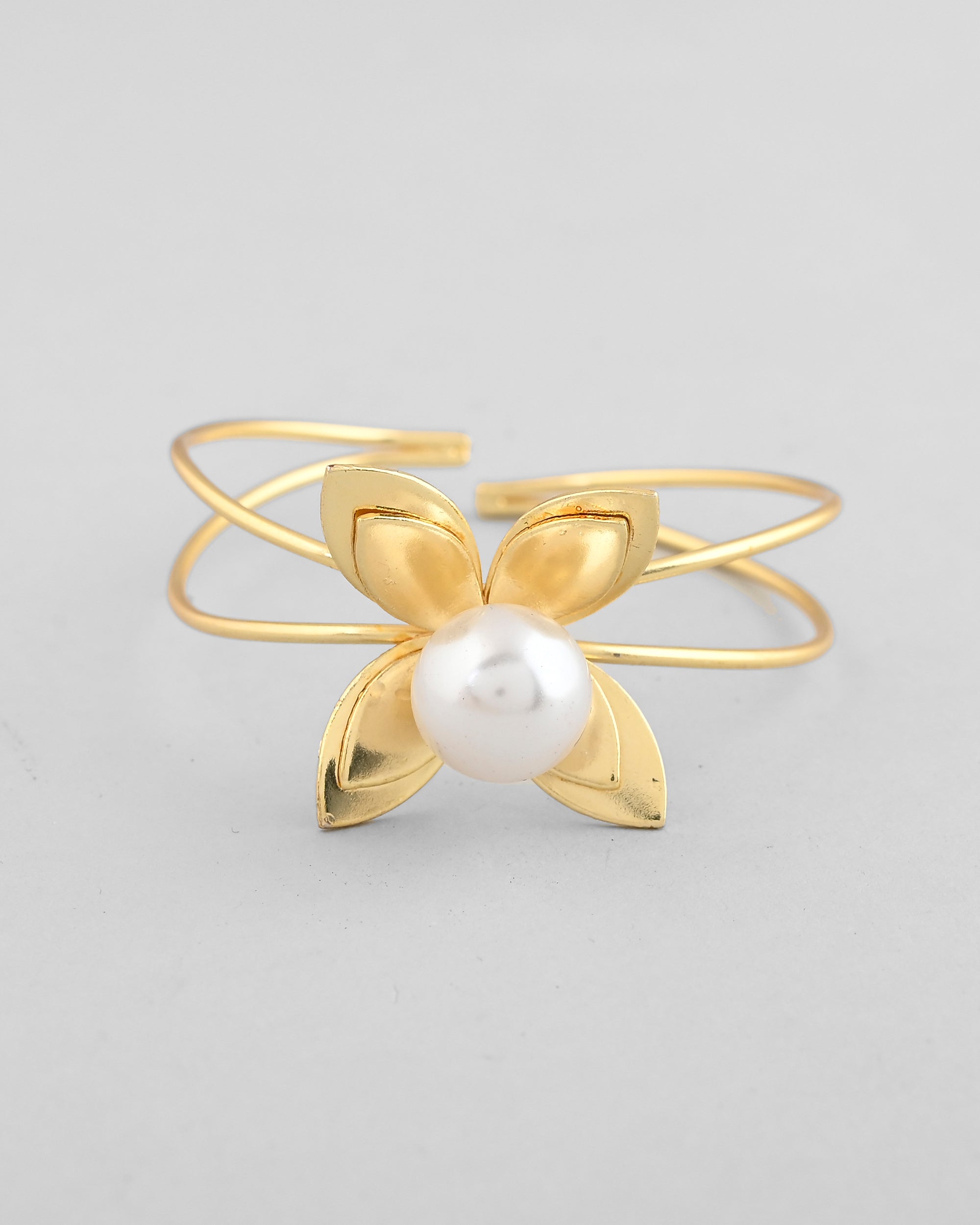 VOJ Gold-Polished Flower Shaped With Pearl In Center Kada Bracelet - Distacart