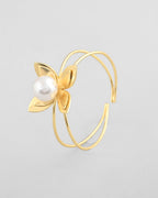VOJ Gold-Polished Flower Shaped With Pearl In Center Kada Bracelet - Distacart
