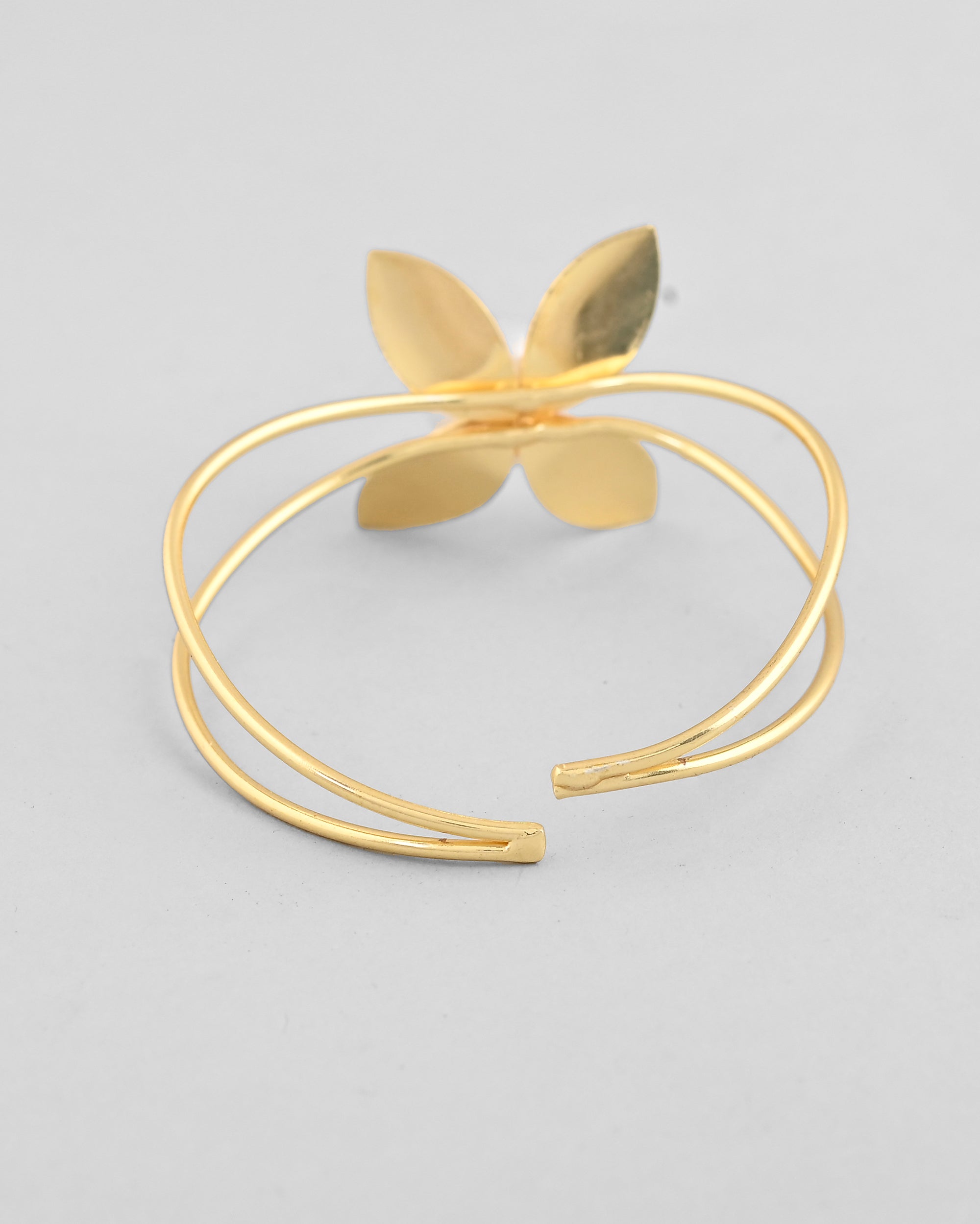 VOJ Gold-Polished Flower Shaped With Pearl In Center Kada Bracelet - Distacart