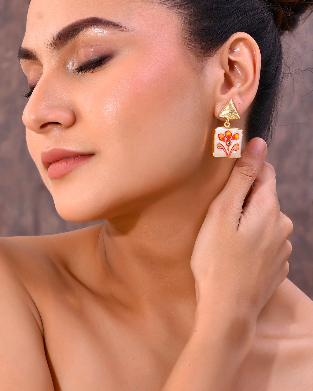 VOJ Gold-Polished Hand Painted Drop Stud Earrings - Distacart