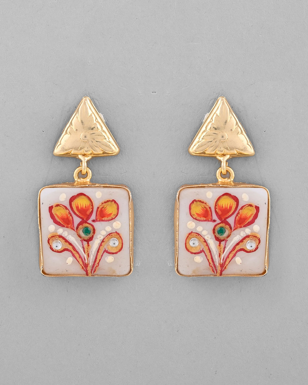 VOJ Gold-Polished Hand Painted Drop Stud Earrings - Distacart