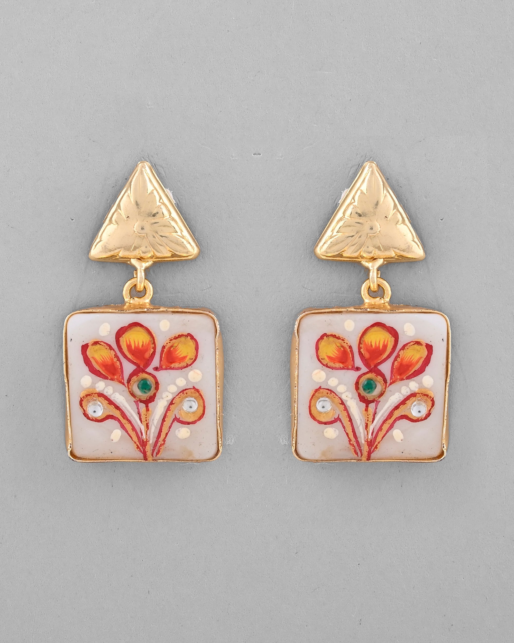 VOJ Gold-Polished Hand Painted Drop Stud Earrings - Distacart