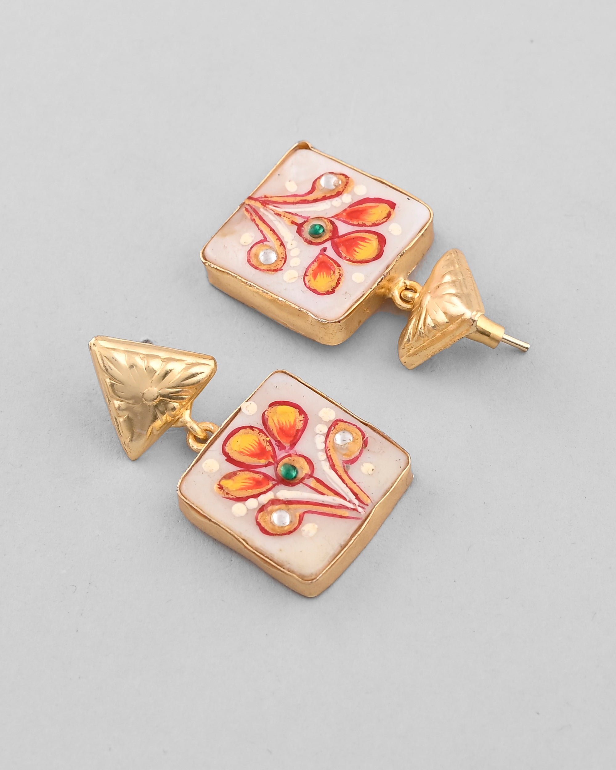 VOJ Gold-Polished Hand Painted Drop Stud Earrings - Distacart