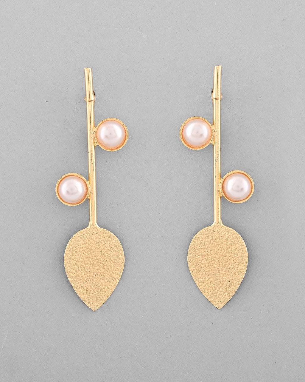 VOJ Gold-Polished Leaf Shaped with Pearl Studded Earrings - Distacart