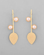 VOJ Gold-Polished Leaf Shaped with Pearl Studded Earrings - Distacart
