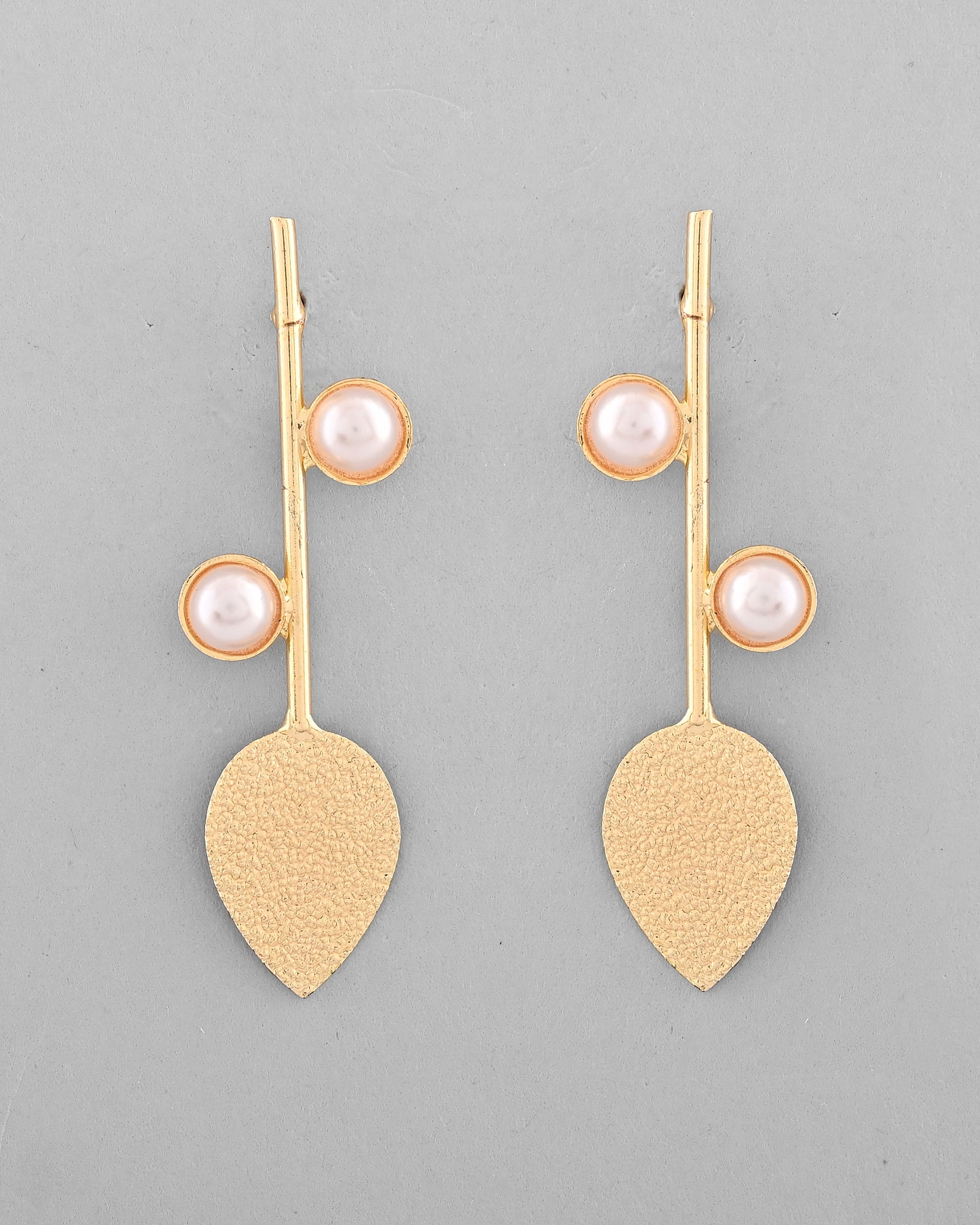 VOJ Gold-Polished Leaf Shaped with Pearl Studded Earrings - Distacart