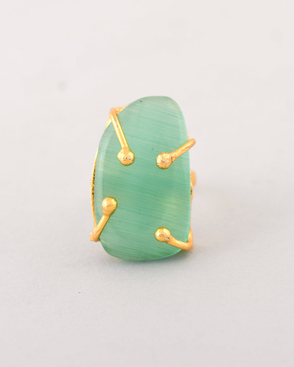 VOJ Gold-Polished Big Green Stone Studded Ring