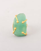 VOJ Gold-Polished Big Green Stone Studded Ring