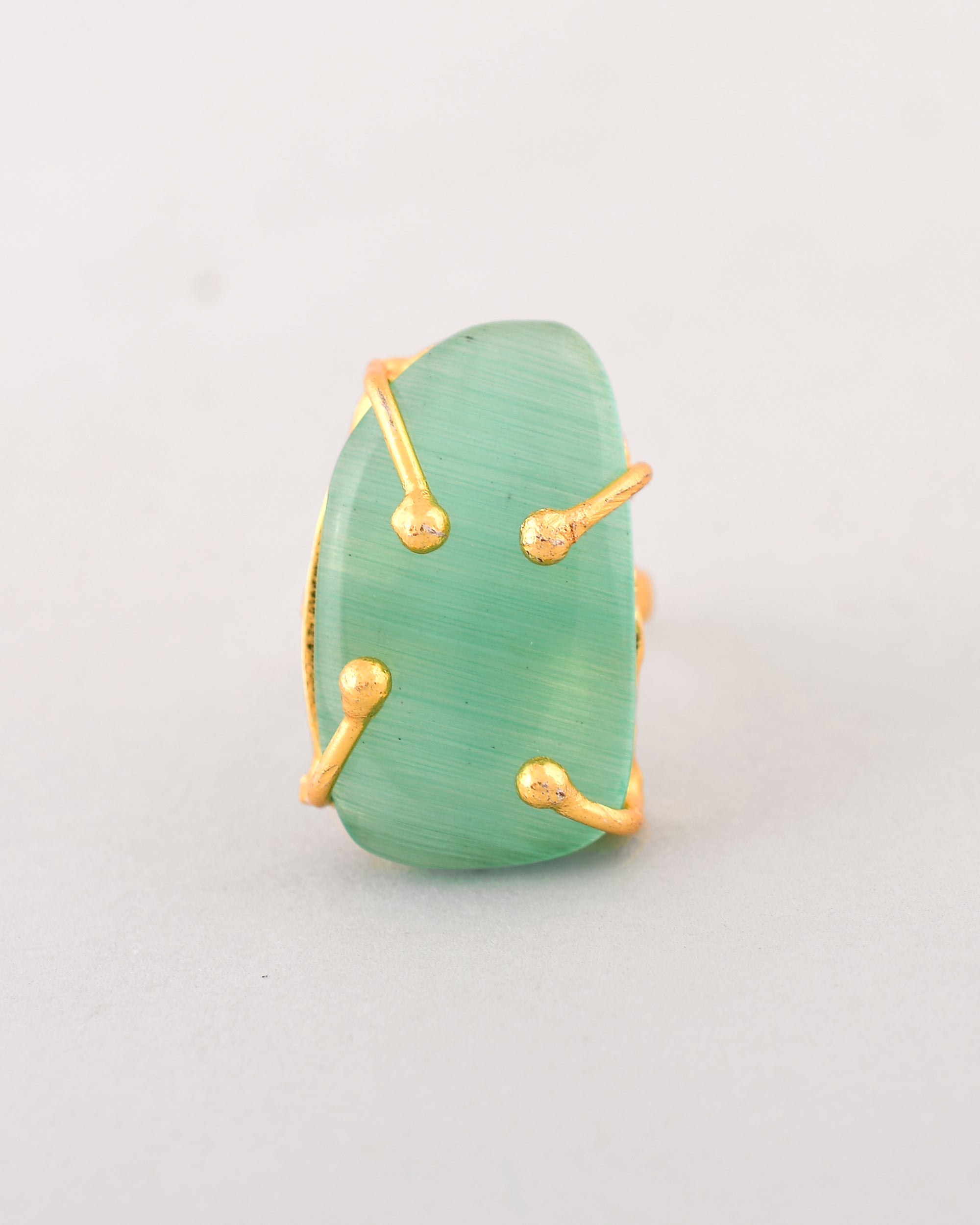 VOJ Gold-Polished Big Green Stone Studded Ring