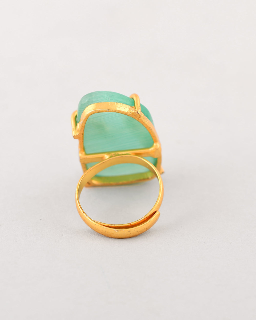 VOJ Gold-Polished Big Green Stone Studded Ring