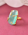 VOJ Gold-Polished Big Green Stone Studded Ring