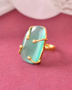 VOJ Gold-Polished Big Green Stone Studded Ring