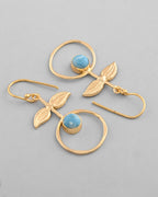 VOJ Gold-Polished Blue Stone Studded Circular Drop Earrings - Distacart