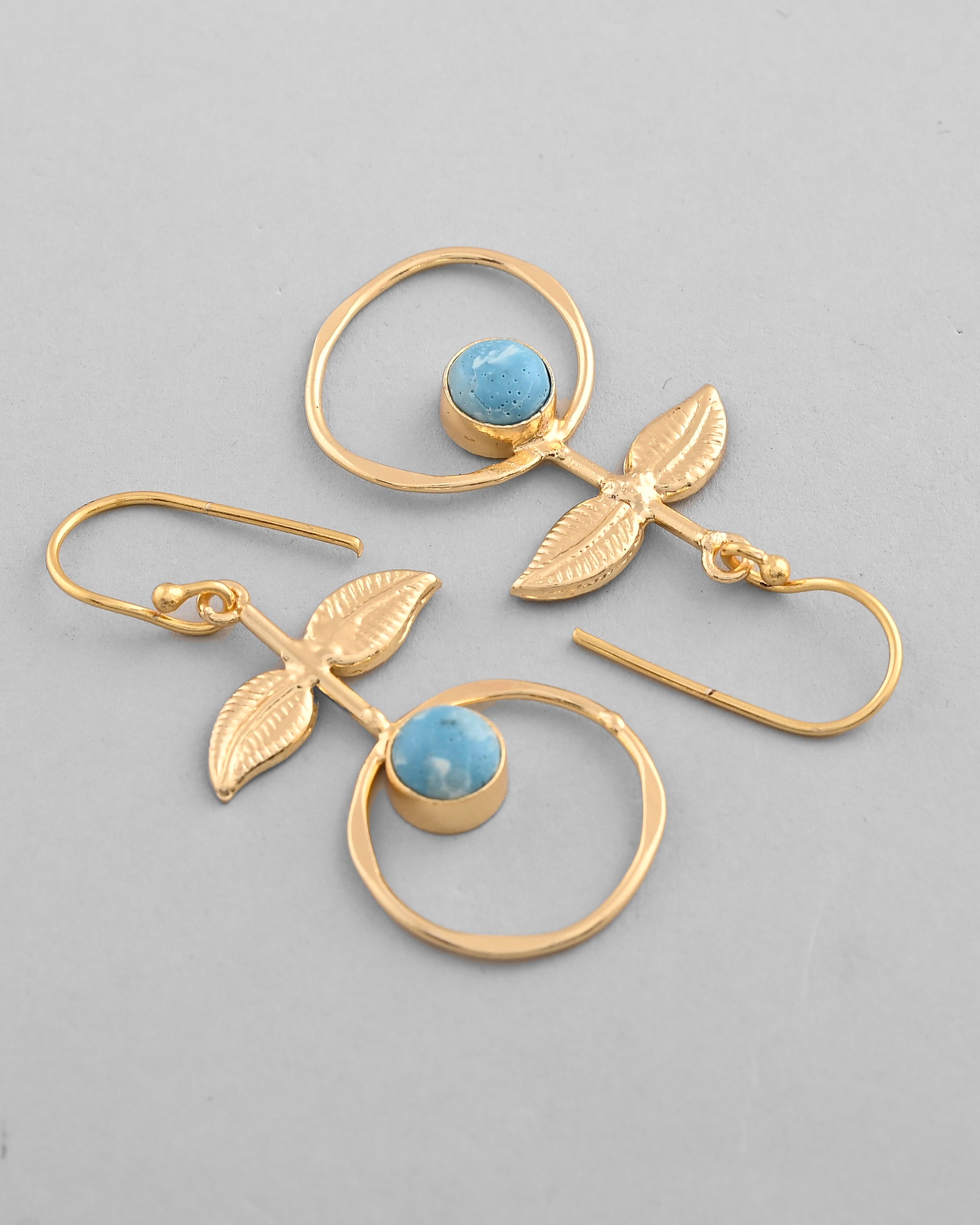 VOJ Gold-Polished Blue Stone Studded Circular Drop Earrings - Distacart
