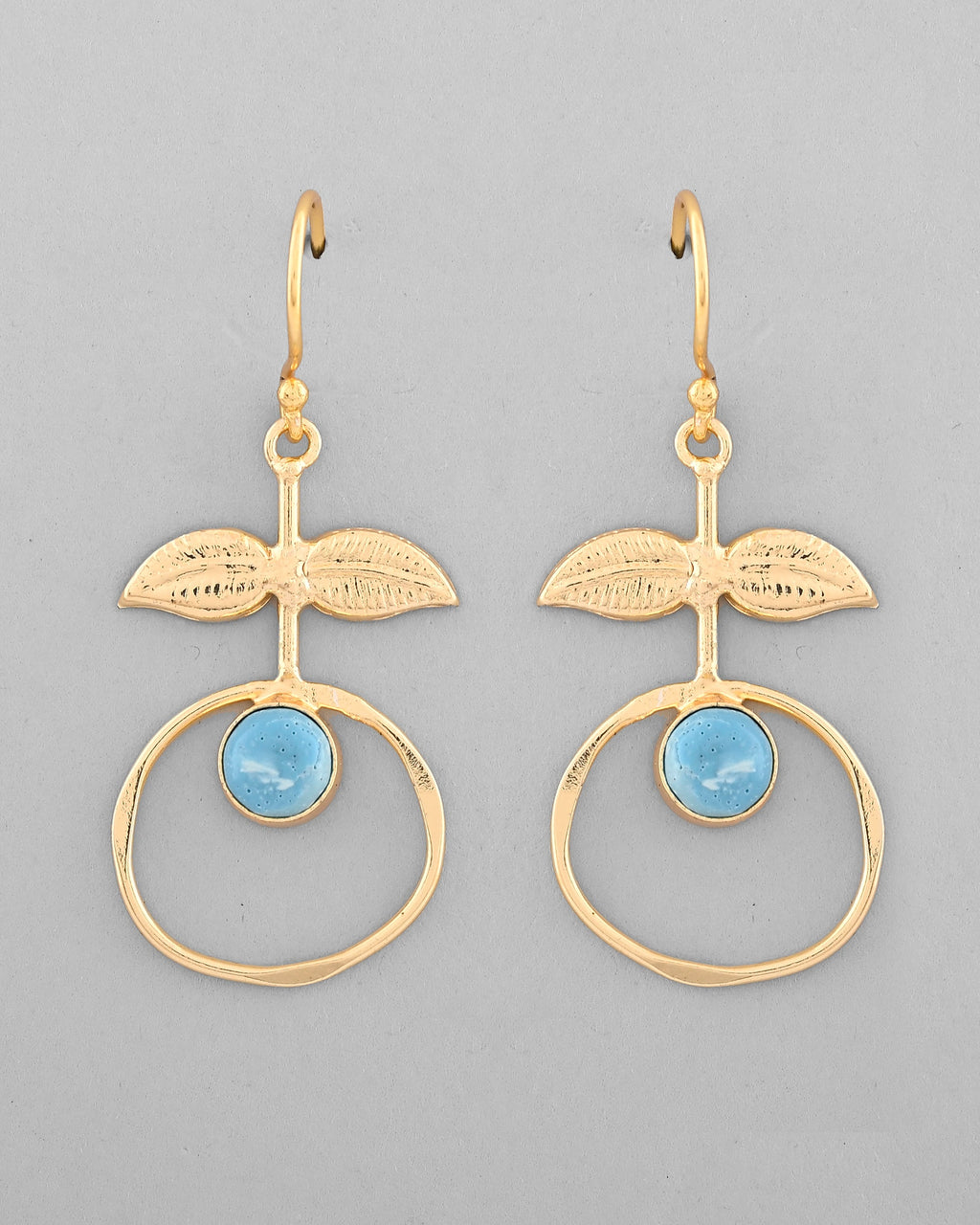 VOJ Gold-Polished Blue Stone Studded Circular Drop Earrings - Distacart