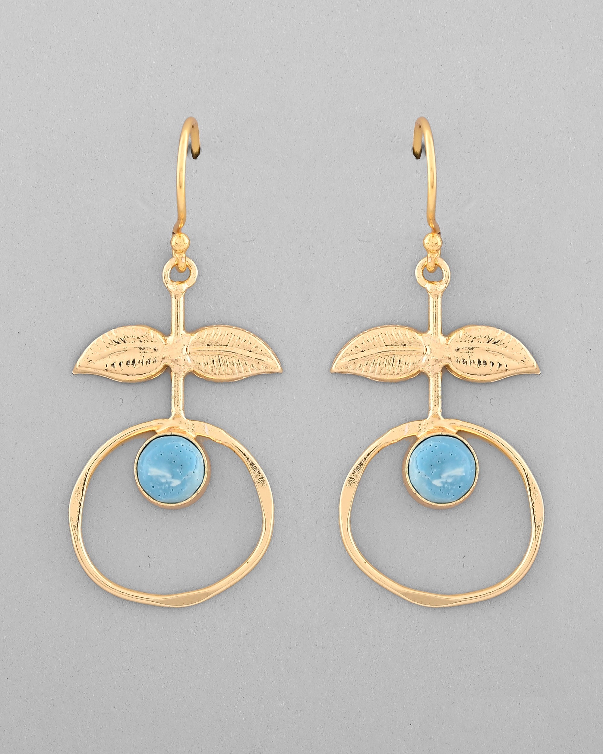 VOJ Gold-Polished Blue Stone Studded Circular Drop Earrings - Distacart