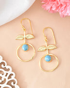 VOJ Gold-Polished Blue Stone Studded Circular Drop Earrings - Distacart