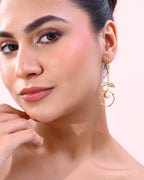 VOJ Gold-Polished White Stone Studded Circular Drop Earrings - Distacart