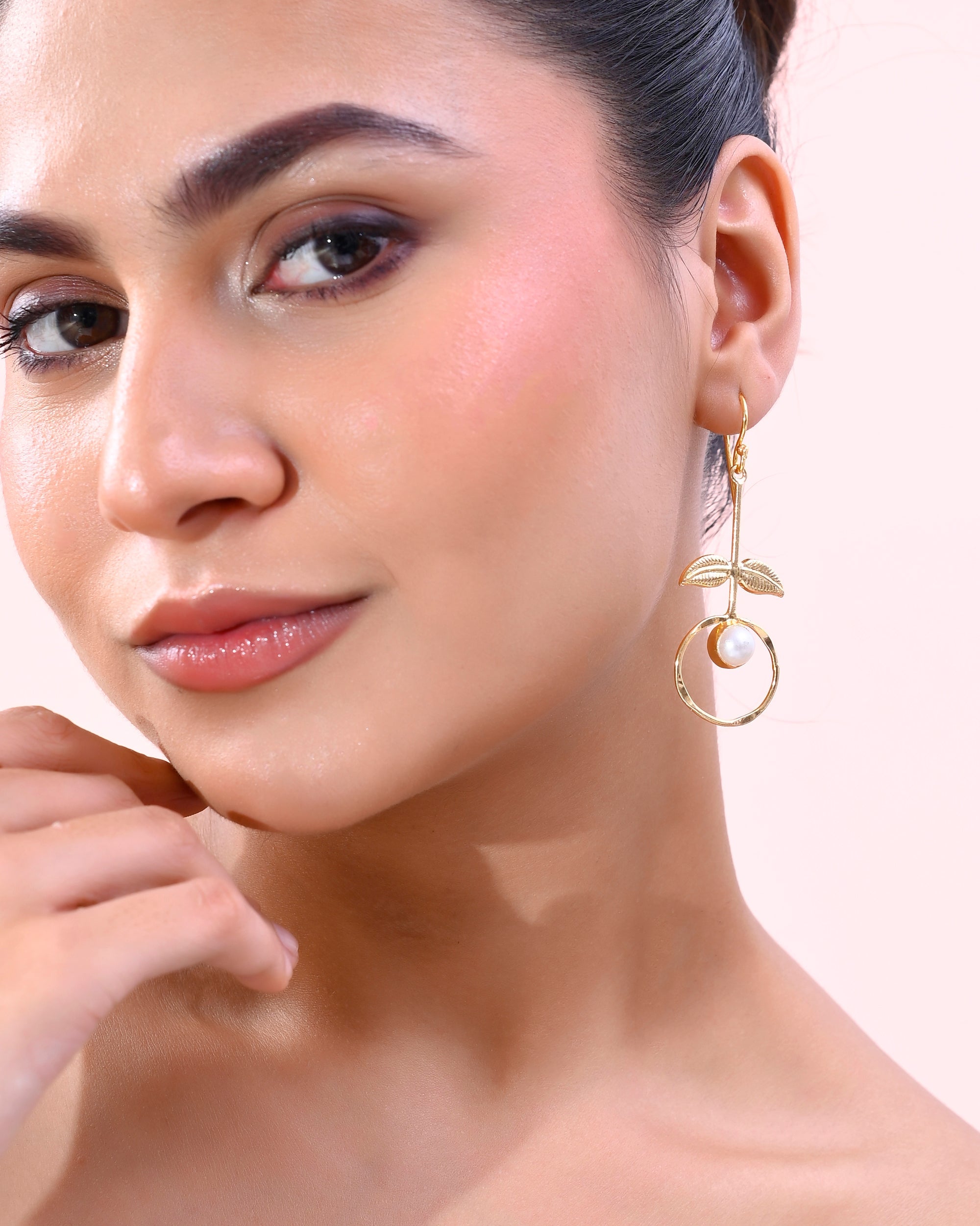 VOJ Gold-Polished White Stone Studded Circular Drop Earrings - Distacart