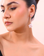 VOJ Rose Gold-Polished Handcrafted Floral Pearl Drop Earrings - Distacart