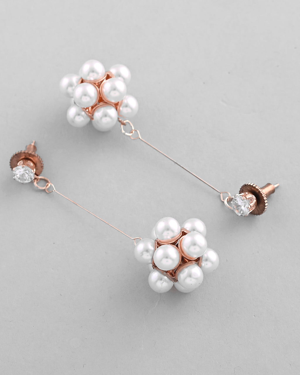 VOJ Rose Gold-Polished Handcrafted Floral Pearl Drop Earrings - Distacart