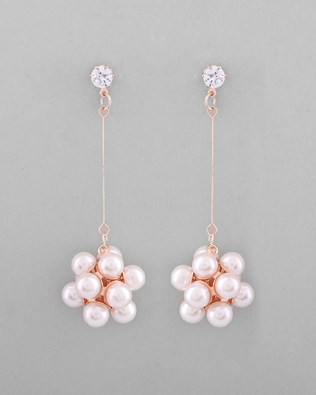 VOJ Rose Gold-Polished Handcrafted Floral Pearl Drop Earrings - Distacart