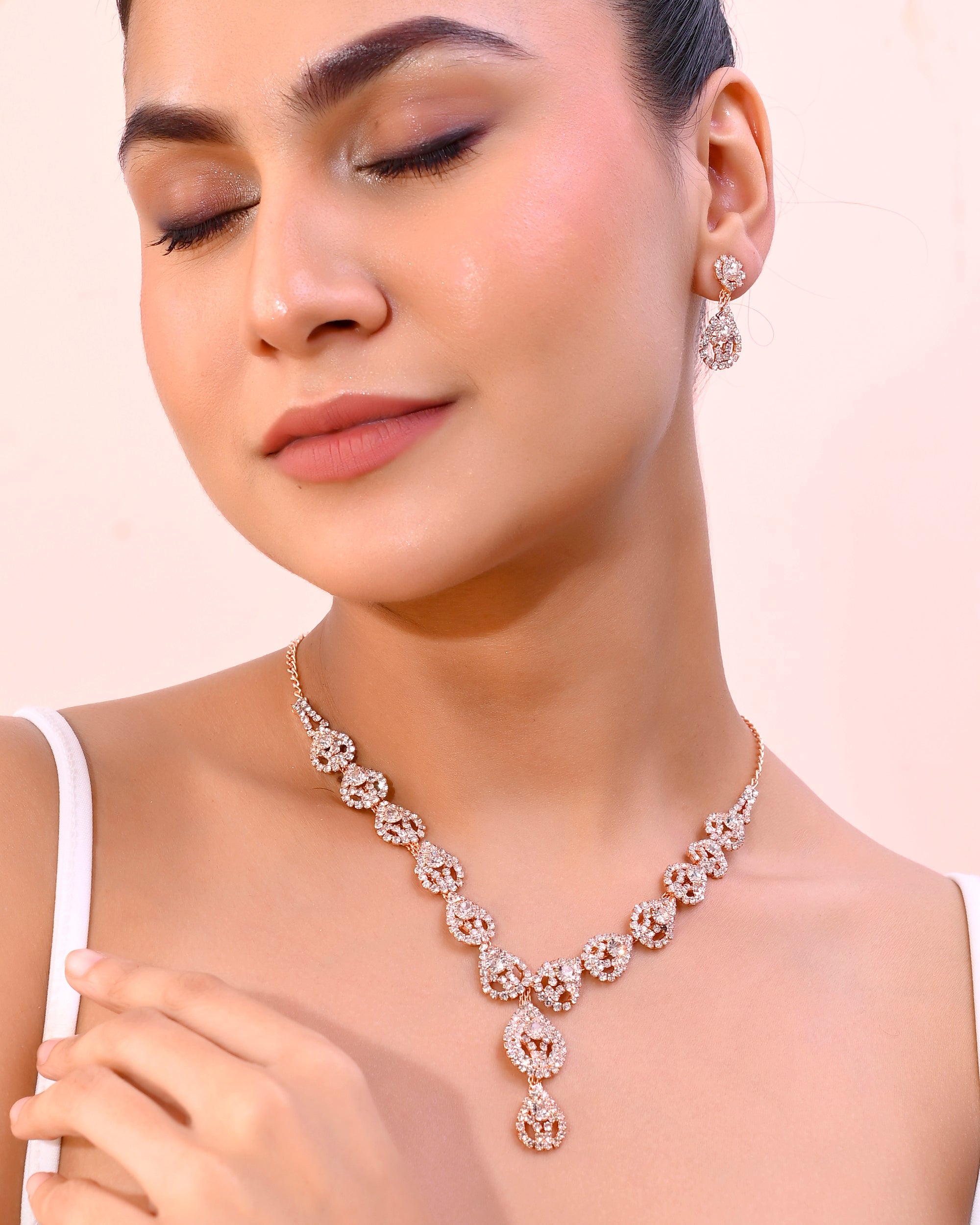 VOJ CZ Stone Studded Gold-Polished Jewellery Set