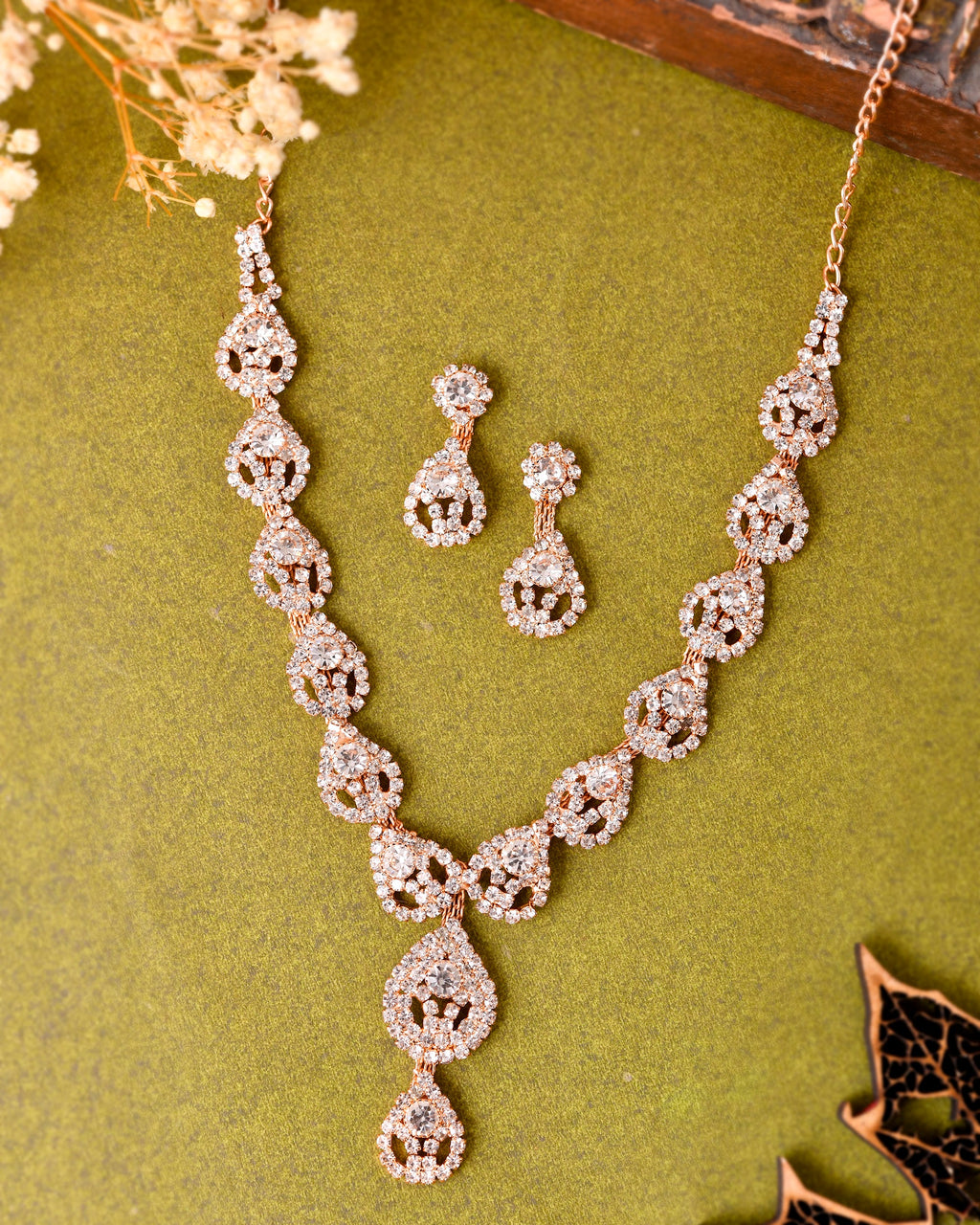 VOJ CZ Stone Studded Gold-Polished Jewellery Set