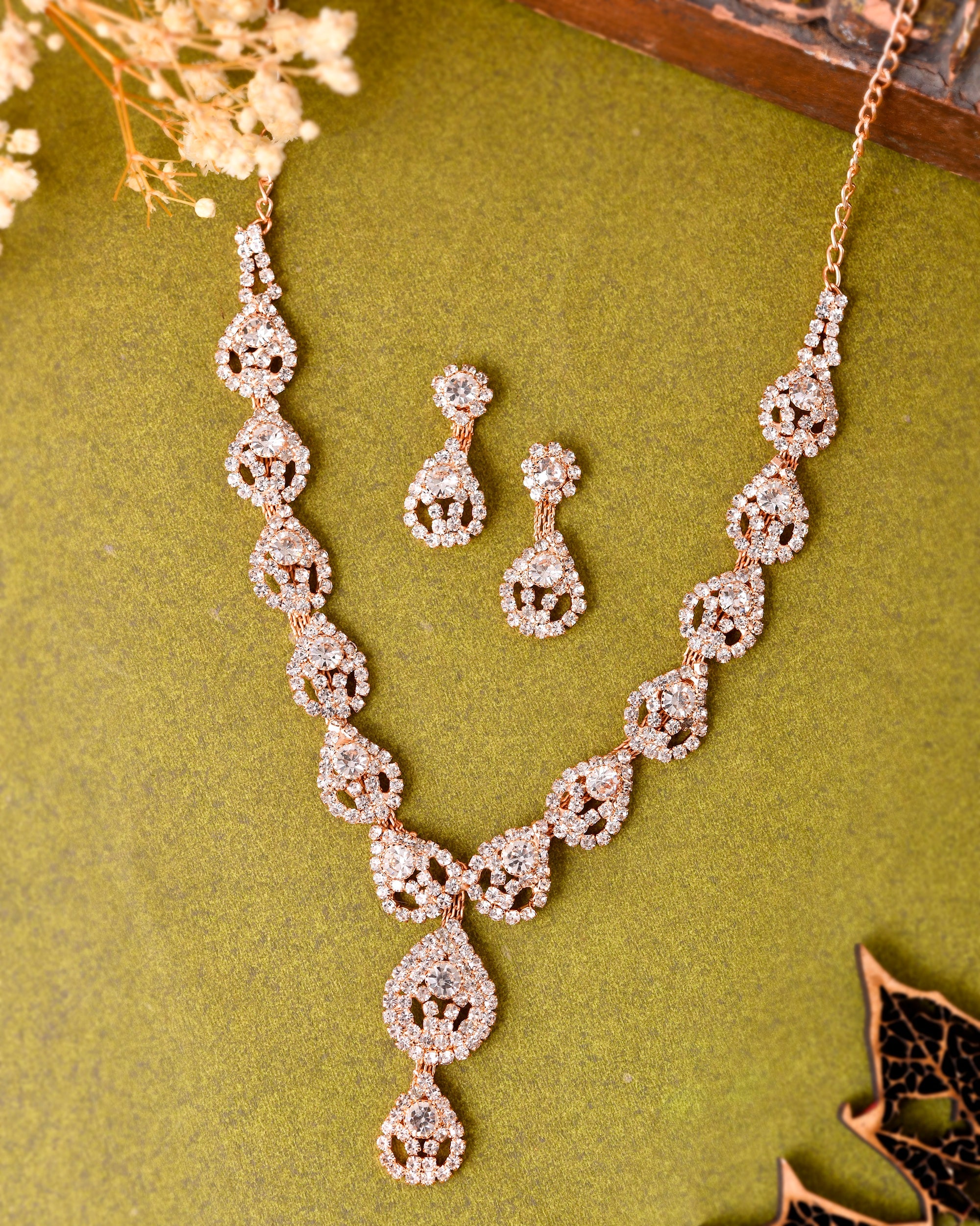 VOJ CZ Stone Studded Gold-Polished Jewellery Set