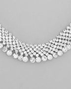 VOJ AD Stone Studded Silver Plated Necklace With Drop Earrings Set