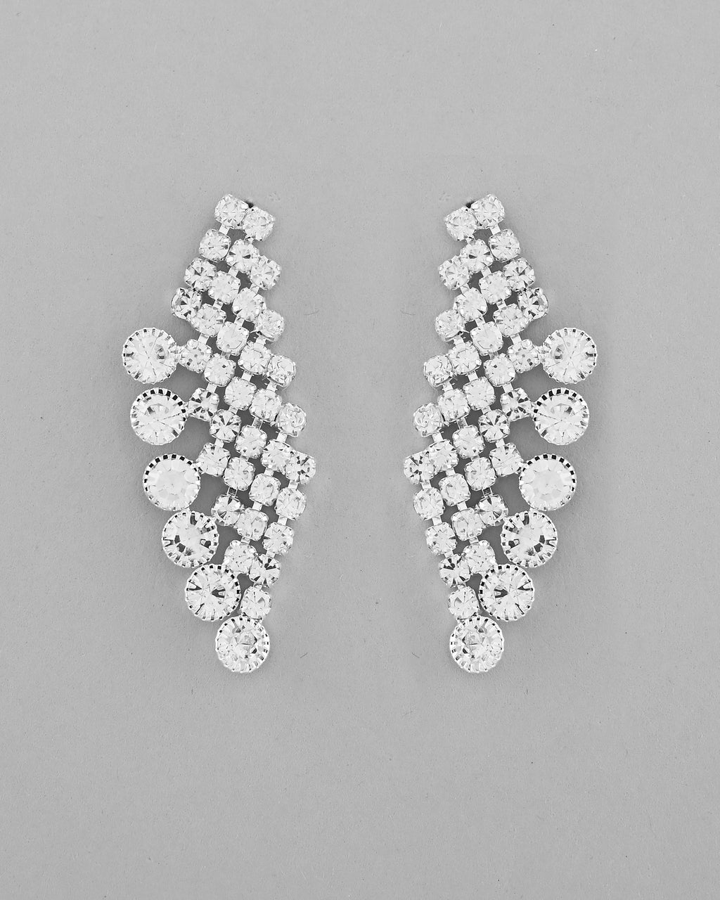 VOJ AD Stone Studded Silver Plated Necklace With Drop Earrings Set