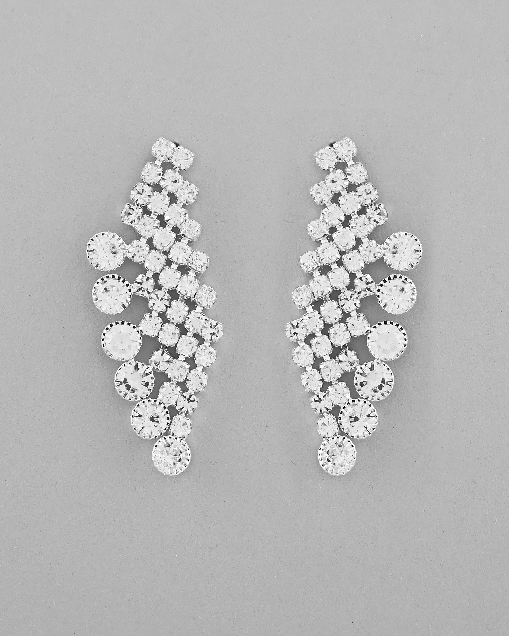 VOJ AD Stone Studded Silver Plated Necklace With Drop Earrings Set