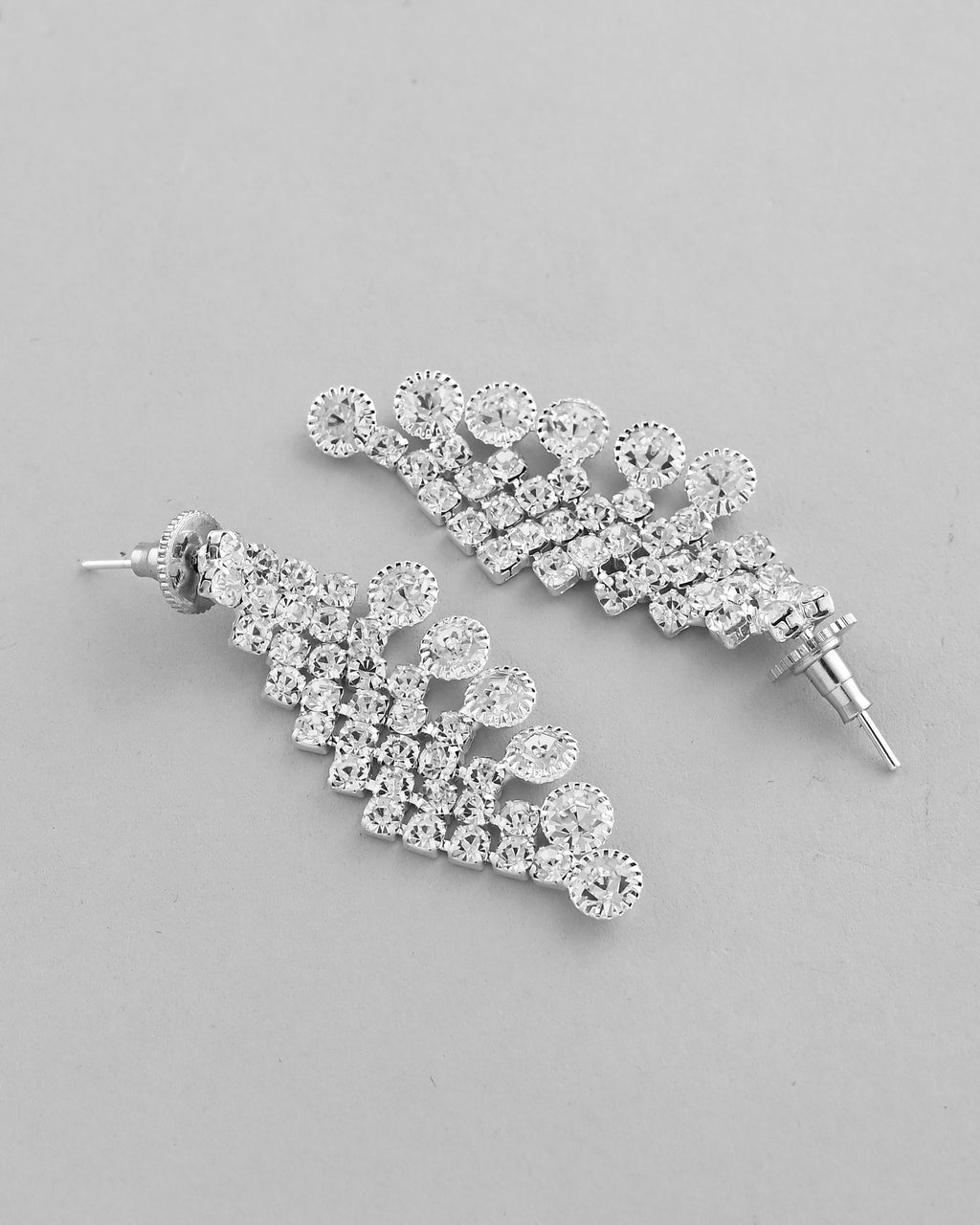 VOJ AD Stone Studded Silver Plated Necklace With Drop Earrings Set