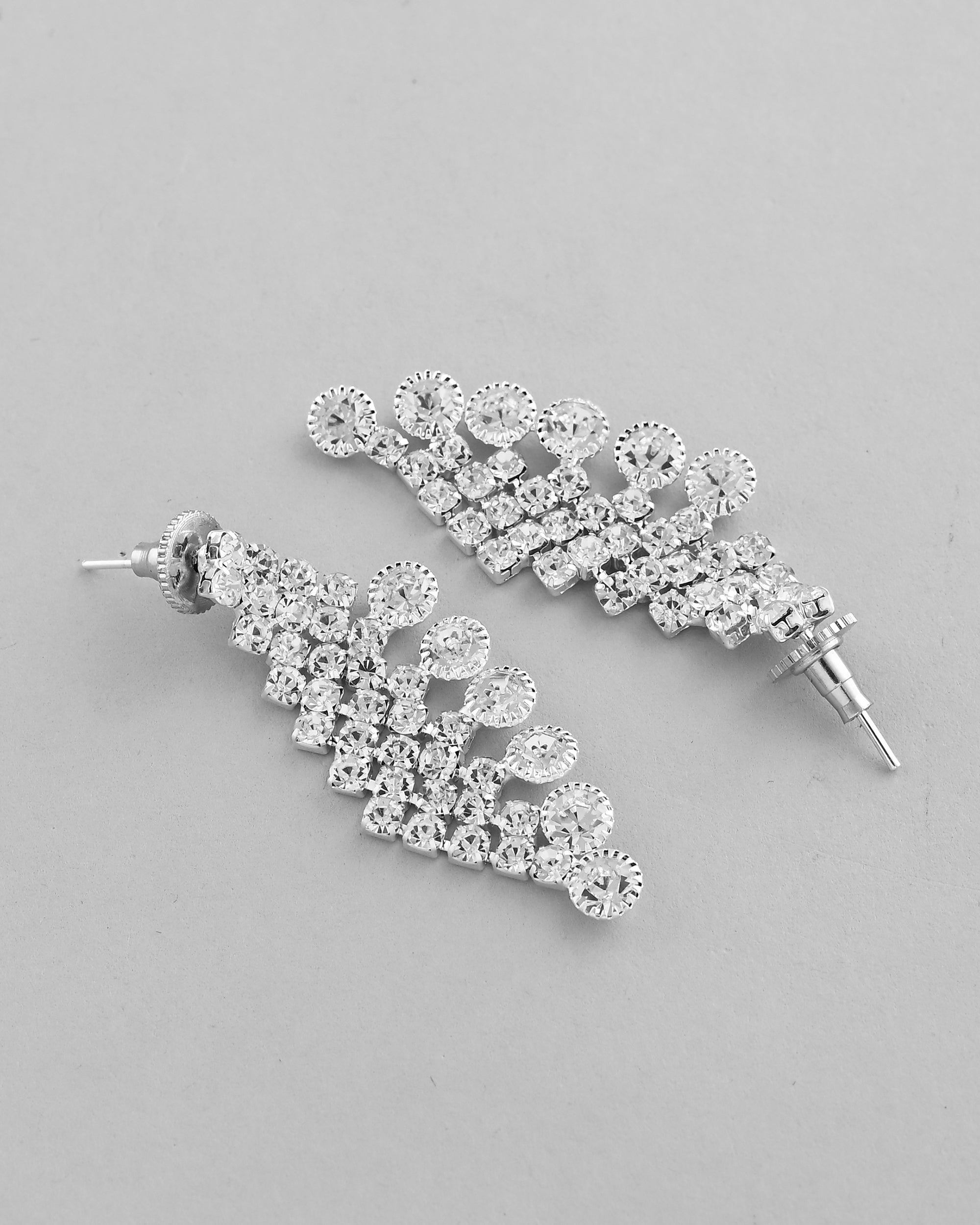 VOJ AD Stone Studded Silver Plated Necklace With Drop Earrings Set