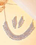 VOJ AD Stone Studded Silver Plated Necklace With Drop Earrings Set