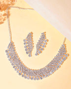 VOJ AD Stone Studded Silver Plated Necklace With Drop Earrings Set